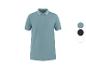 Polo bleu à manches courtes avec col et poignets rayés blancs, avec options de couleur.
