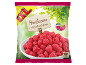 Sachet de framboises surgelées, avec les textes 'Himbeeren erntefrisch tiefgefroren' et 'GEEIGNET FÜR Smoothies'.