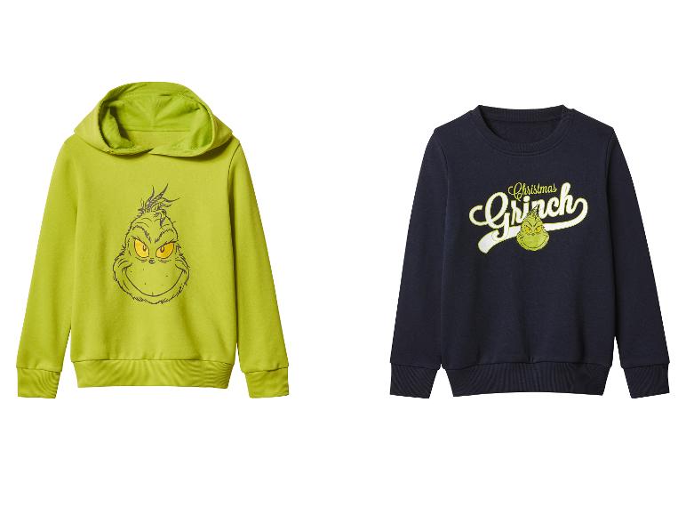Deux sweats Grinch : un vert avec le visage du Grinch, l'autre bleu marine avec le texte « Christmas Grinch ».