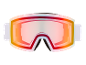 Masque de ski avec lentille miroir orange et rouge vif et sangle blanche.