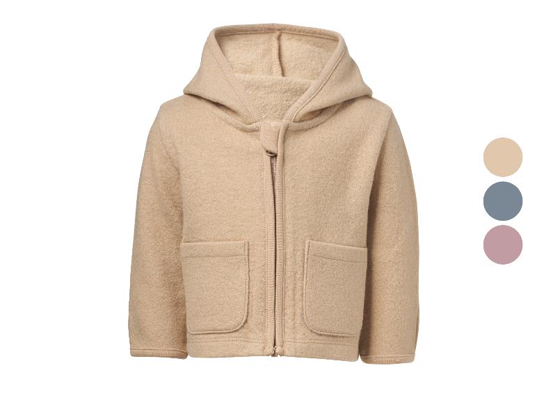 Veste polaire beige à capuche avec poches, disponible en trois couleurs.