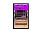 Sauna infrarouge avec porte vitrée, intérieur en bois et éclairage LED violet.