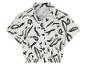 Chemise à manches courtes, coupe courte, motif abstrait noir et blanc.