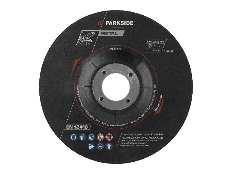 Disque à tronçonner le métal pour meuleuses d'angle, avec dimensions, vitesse et pictogrammes de sécurité.