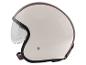 Casque de moto blanc avec visière et bande rouge