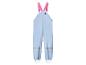 Pantalon imperméable enfant bleu clair avec bretelles roses et bandes réfléchissantes