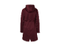 Manteau long bordeaux à capuche.