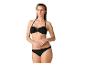 Bikini noir pour femme avec texture gaufrée et anneau métallique.
