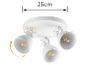 Spot de plafond blanc avec trois lumières réglables, 25 cm de large.