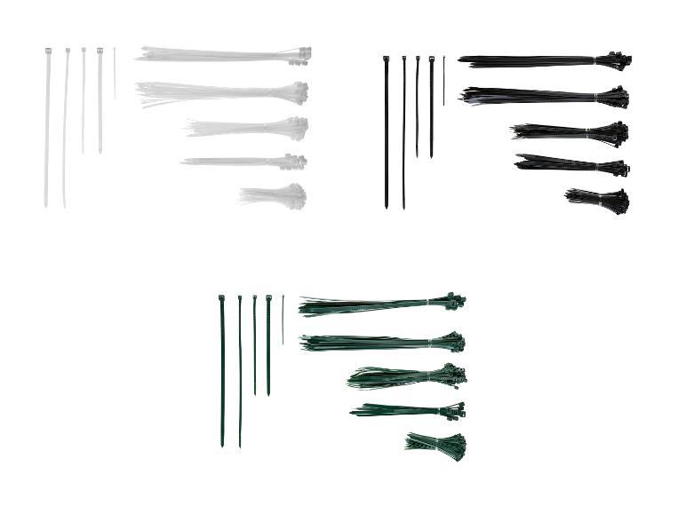 Ensemble de serre-câbles blancs, noirs et verts de différentes tailles