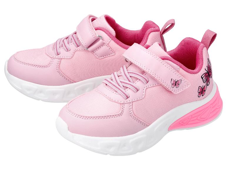 Chaussures roses pour enfants avec fermeture velcro et motifs papillons