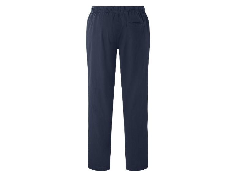 Pantalon décontracté homme bleu foncé avec taille élastique et poche arrière.