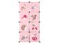 Meuble de rangement modulaire rose avec motifs d'animaux de la forêt et de champignons.