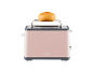Un grille-pain rose SilverCrest avec un petit pain dessus.