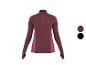 Haut de sport à manches longues et fermeture éclair pour femme, couleur bordeaux.