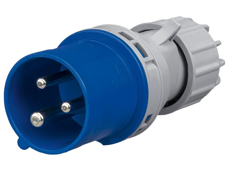 Fiche industrielle bleue et grise à trois broches