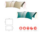 Deux toiles de tente, l'une beige et l'autre turquoise, avec des spécifications.