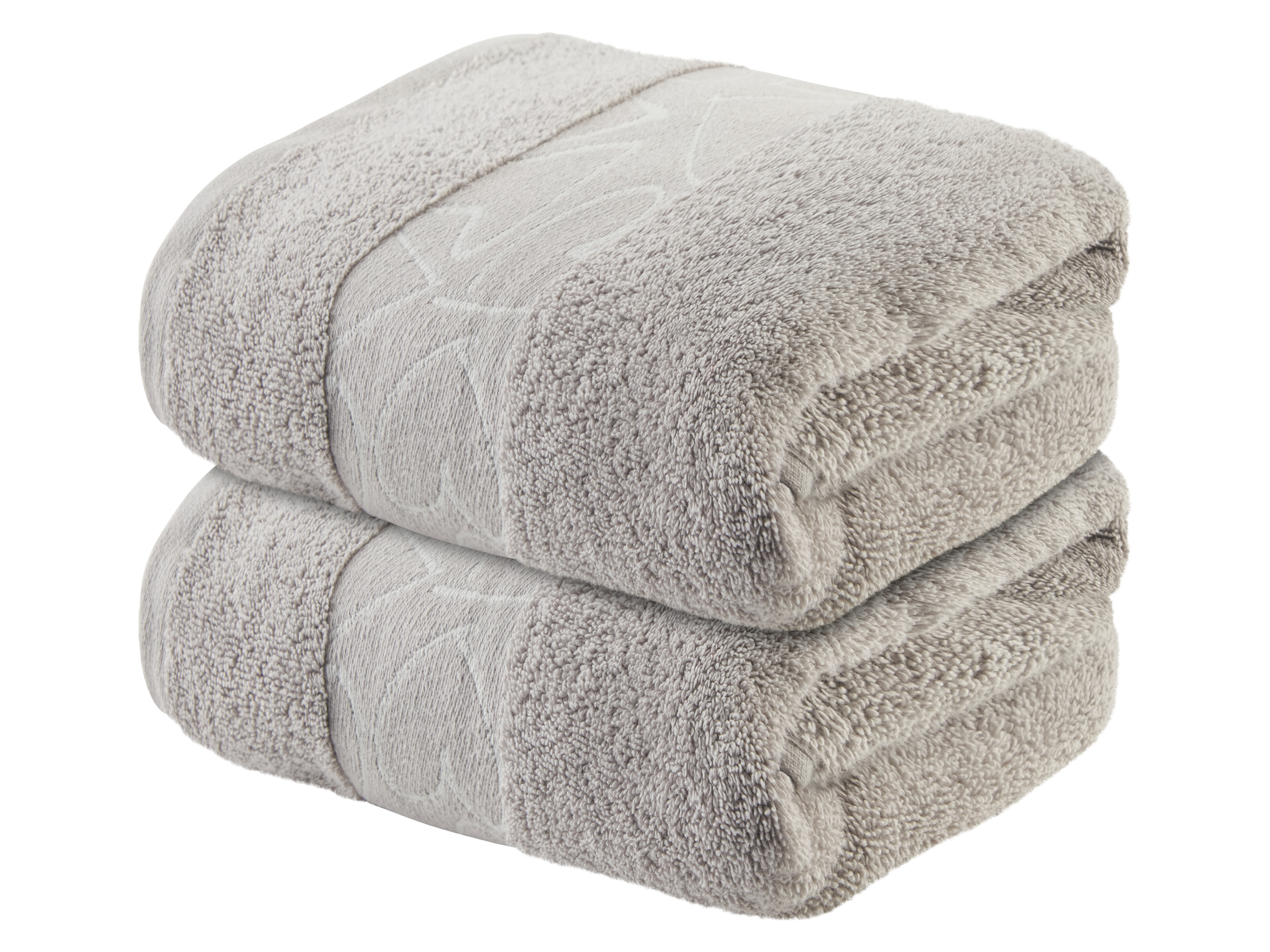LIVARNO home Lot de 2 serviettes à main, 50 x 100 cm (gris clair/cœur)