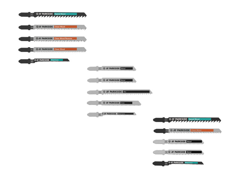 Différentes lames de scie pour le bois et le métal de Parkside.