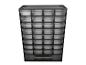 Organiseur de rangement noir avec 32 tiroirs transparents pour petites pièces.