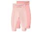 Deux pantalons de bébé roses avec pieds intégrés et taille repliable.