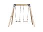 Portique en bois avec deux balançoires, idéal pour les jardins.