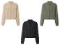 Blousons bomber beige, vert olive et noir avec fermeture éclair.