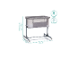 Lit bébé gris avec côtés en maille, hauteur réglable (80-84 cm), longueur 90 cm, largeur 67,5 cm, pesant 6,9 kg, pour bébés jusqu'à 9 kg.