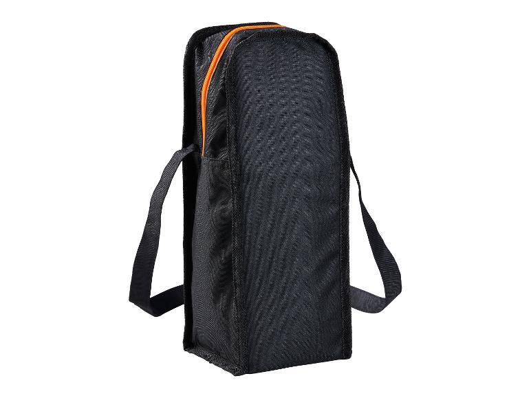 Sac de transport noir avec fermeture éclair orange.