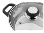 Une casserole en acier inoxydable avec un couvercle en verre.