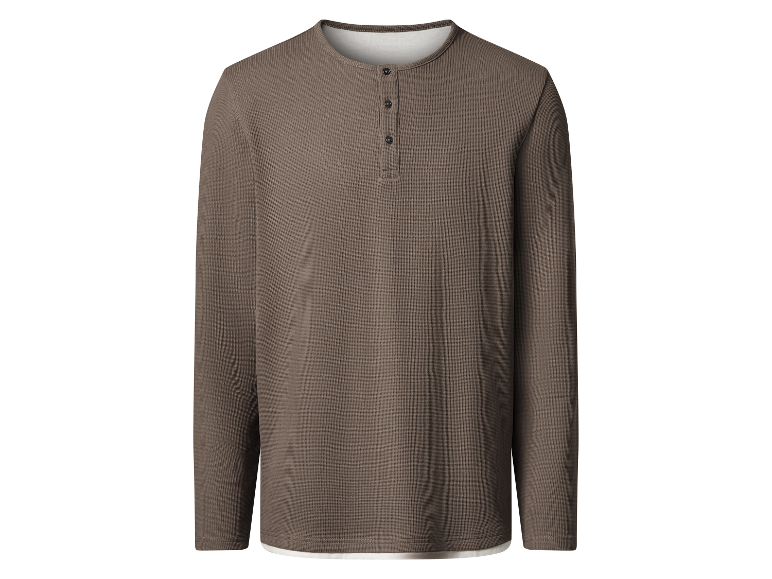 T-shirt marron à manches longues avec boutons au col.