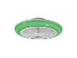 Ventilateur de plafond rond avec lumière LED verte intégrée, vu d'en bas