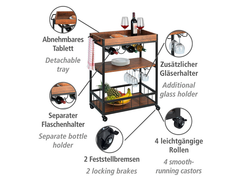 Aller en mode plein écran : Wenko Chariot de cuisine, 40 x 89 x 89,5 cm - Image 4