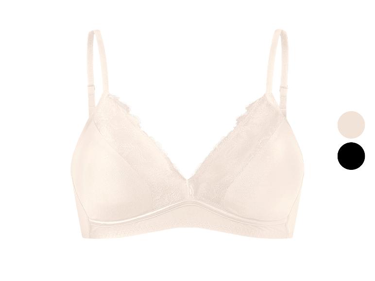 Soutien-gorge beige avec détails en dentelle, également disponible en noir.