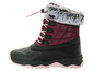 Une paire de bottes d'hiver bordeaux avec bordure en fourrure.