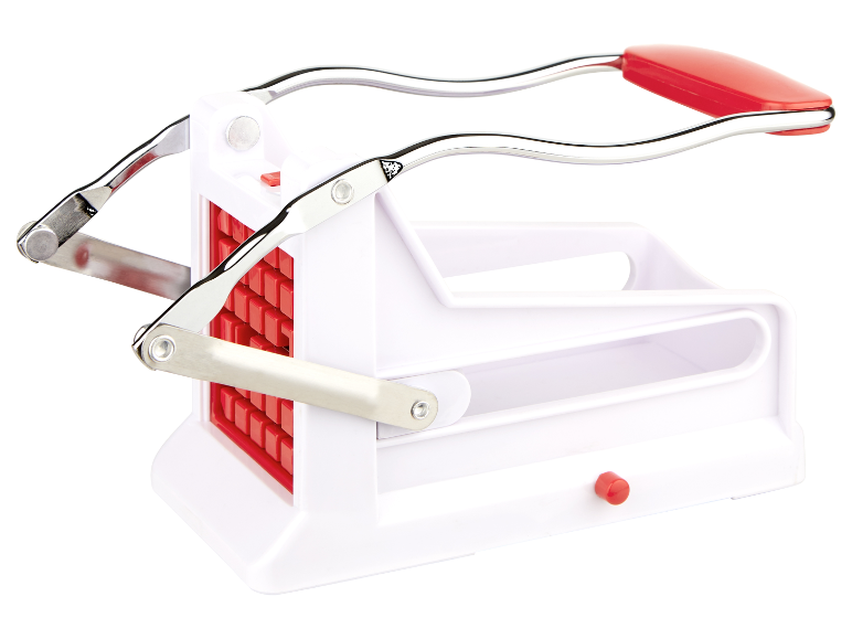 Coupe-frites manuel : design blanc et rouge.