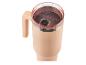 Mug thermique beige avec anse et couvercle transparent, vue de dessus