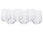 Ensemble de six verres en verre transparent, sans pied, de forme unique.