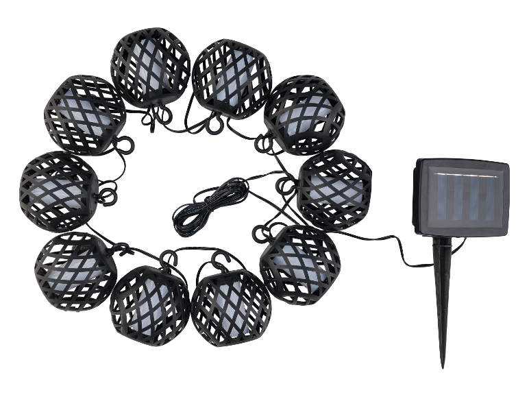Guirlande lumineuse solaire avec lanternes noires style cage.