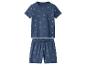 Pyjama bleu pour enfants à manches courtes et short, avec motif de bateaux.