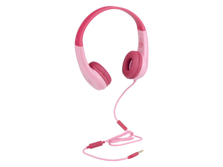 Casque rose avec fil.