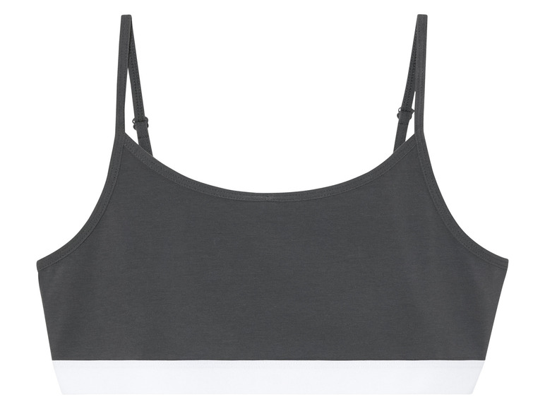 Un soutien-gorge de sport gris avec une bande blanche.