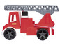 Un camion de pompiers Wader rouge avec une échelle et un tuyau.