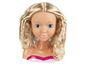 Une tête de poupée en plastique avec des cheveux blonds pour le coiffage.