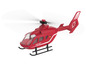 Un hélicoptère jouet rouge avec l'inscription 'FIRE DEPT'.