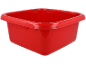 Seau en plastique rouge, carré et avec poignées, pour la maison ou le jardin.