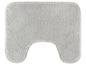 Un tapis de bain gris en forme incurvée.