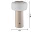 Lampe de table beige avec abat-jour blanc mat, de 20,5 cm de haut et 13 cm de large.