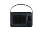 Haut-parleur Bluetooth portable noir avec une poignée en cuir.