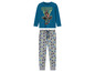 Un t-shirt à manches longues bleu Spider-Man et un pantalon de pyjama gris avec un imprimé toile d'araignée.